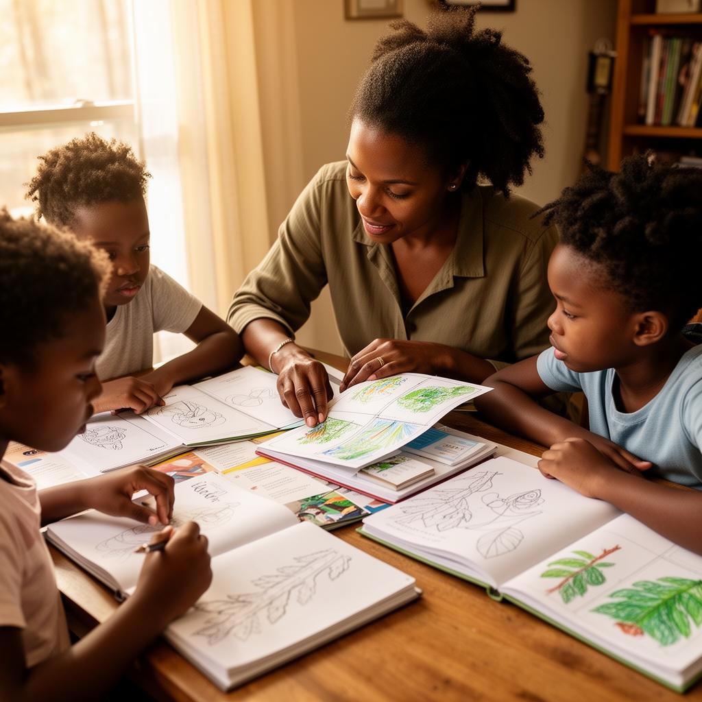 Homeschool child showing portfolio work to a parent